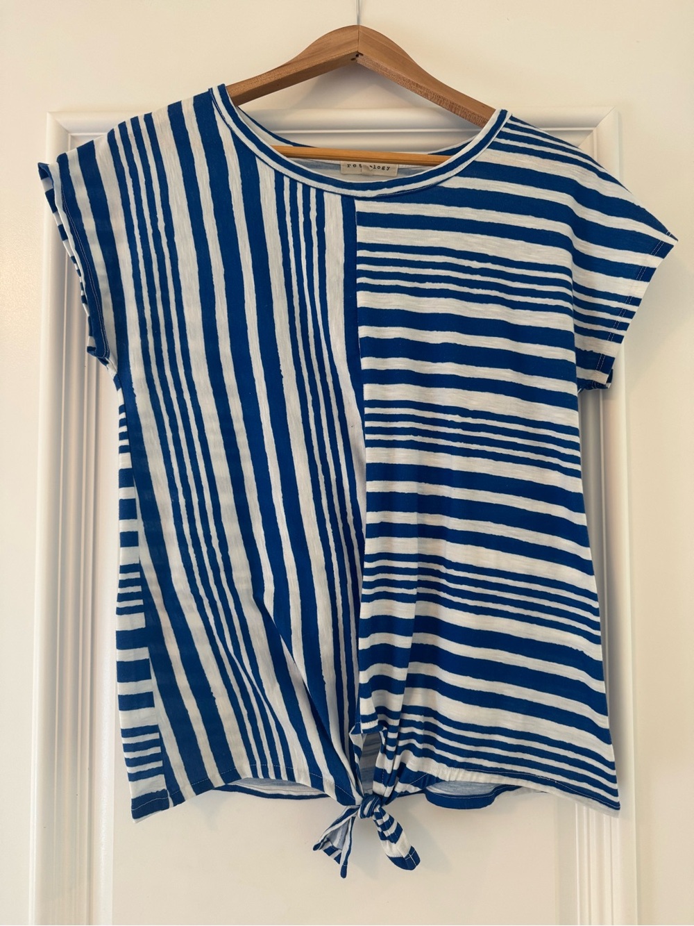 Striped Blue & White Tie-Front Tee